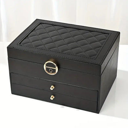 Grande Boîte à Bijoux en Cuir – Organisateur Multicouche Élégant, Rangement Sécurisé pour Bijoux
