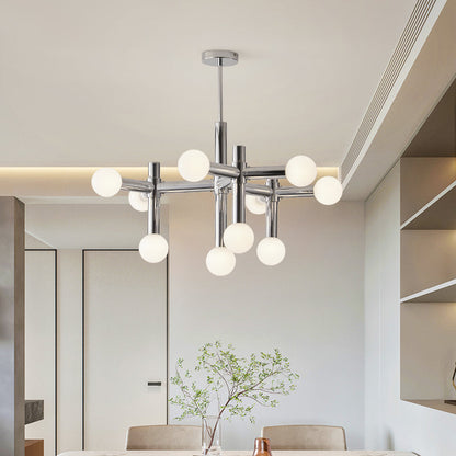 Chandelier Scandinave en Verre – Suspension à Boules de Verre et Finition Chromée