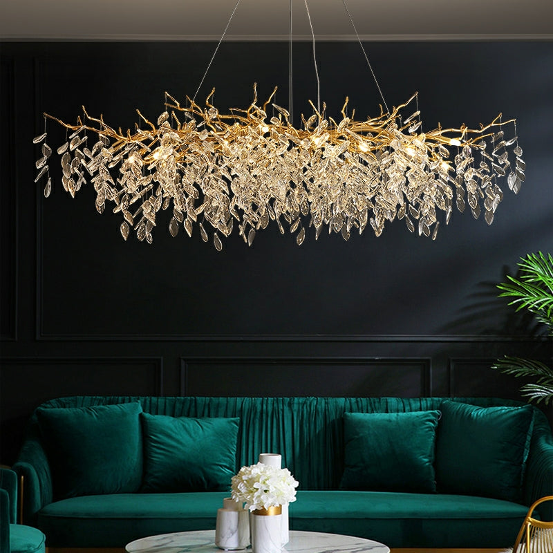 Lustre en Cristal Style Branché Français – Lustre Élégant en Aluminium et Cristal pour Salon et Salle à Manger