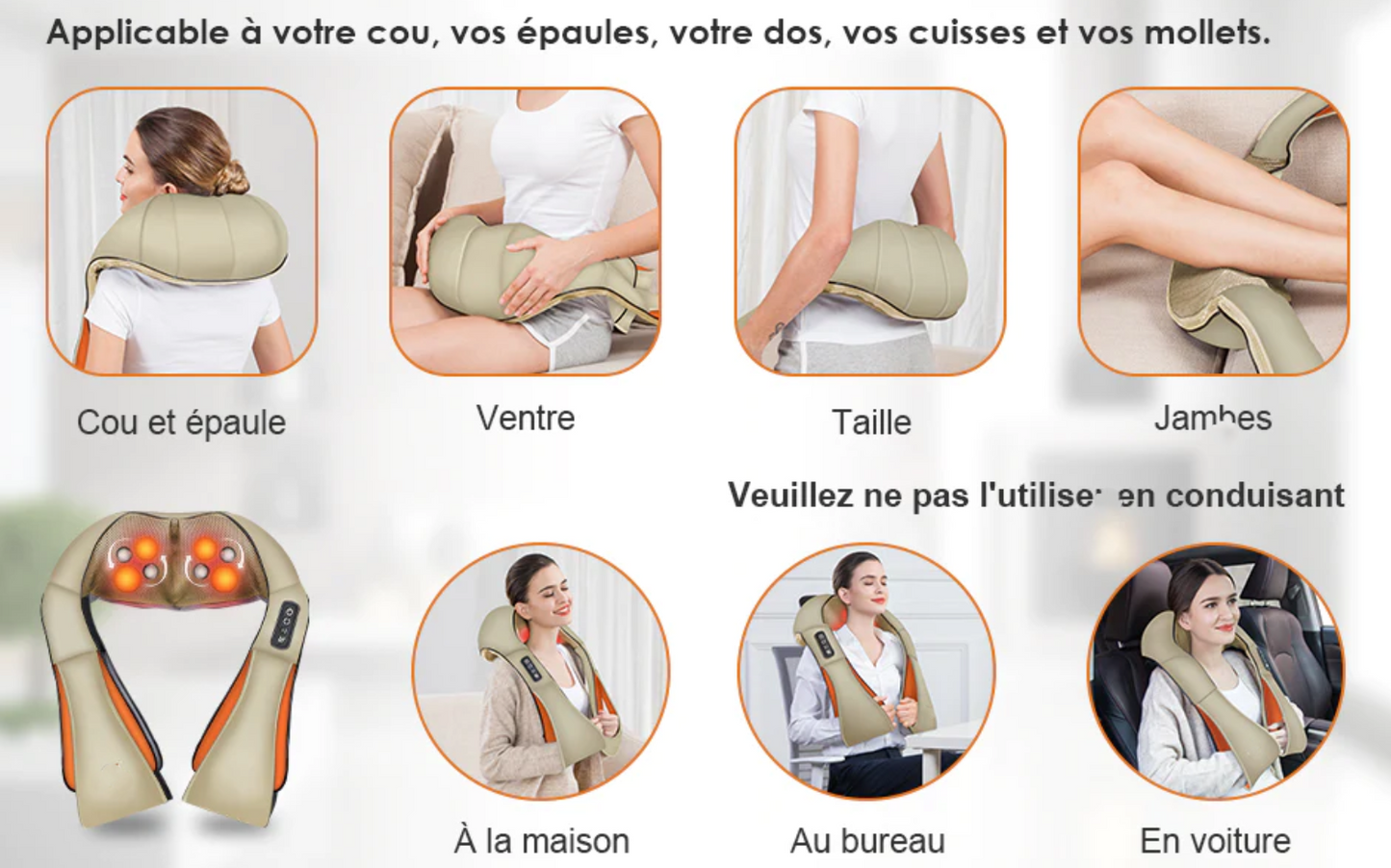 Masseur Shiatsu Chauffant Professionnel Corps Complet+ Adaptateur Voiture Offert 🎁