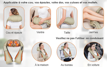Masseur Shiatsu Chauffant Professionnel Corps Complet+ Adaptateur Voiture Offert 🎁
