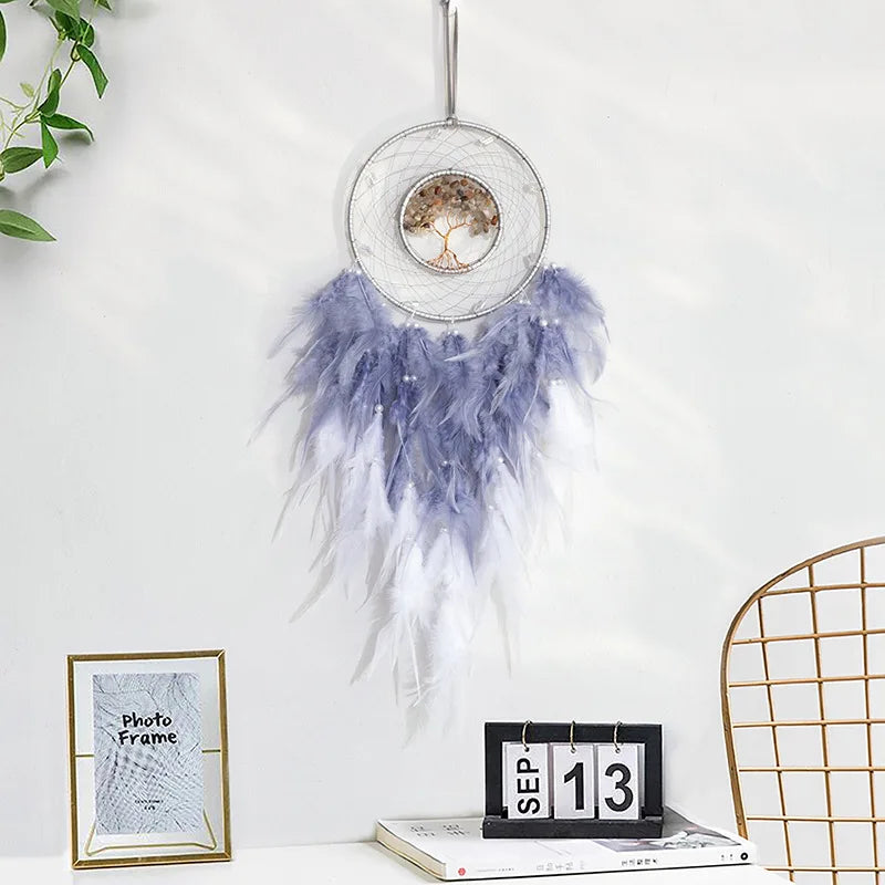 Attrape Rêve Arbre de Vie Céleste Plumes Violettes