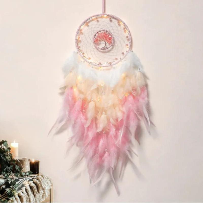 Attrape Rêve Arbre de vie Plumes Roses