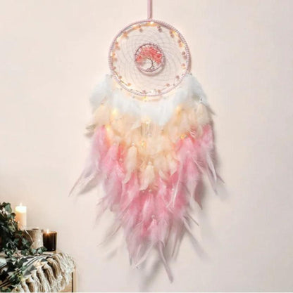 Attrape Rêve Arbre de vie Plumes Roses
