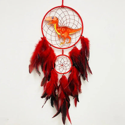 Attrape Rêve Dinosaure Plumes Rouge