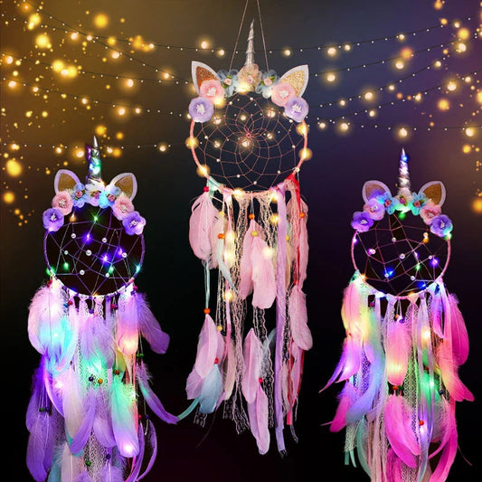 Attrape Rêve Licorne Lumineux Plumes Multicolores