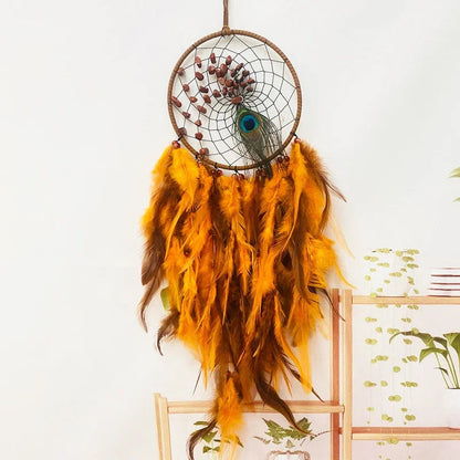 Attrape Rêve Plume Orange de Paon
