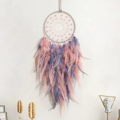 Attrape Rêve Violet et Rose Plumes Naturelles