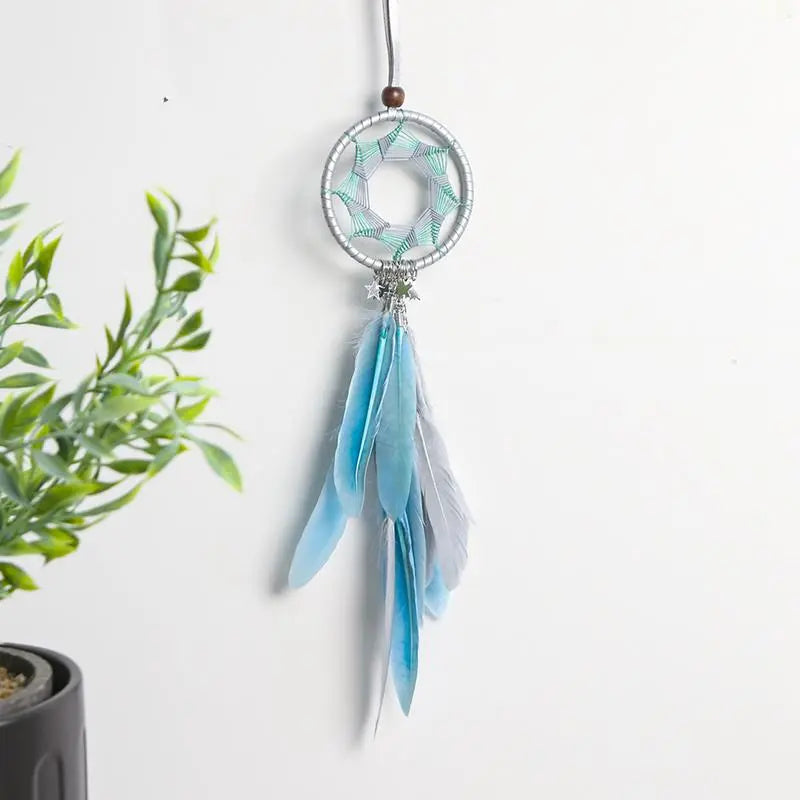Attrape rêves Gris Plumes Bleuté