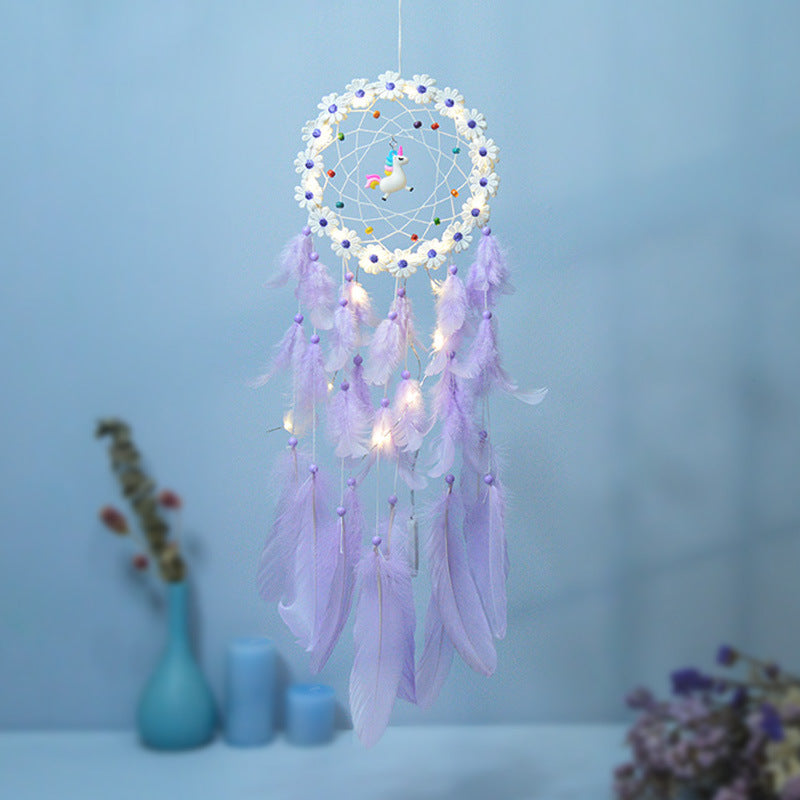 Attrape-rêves Licorne Fleuri Plume Violette