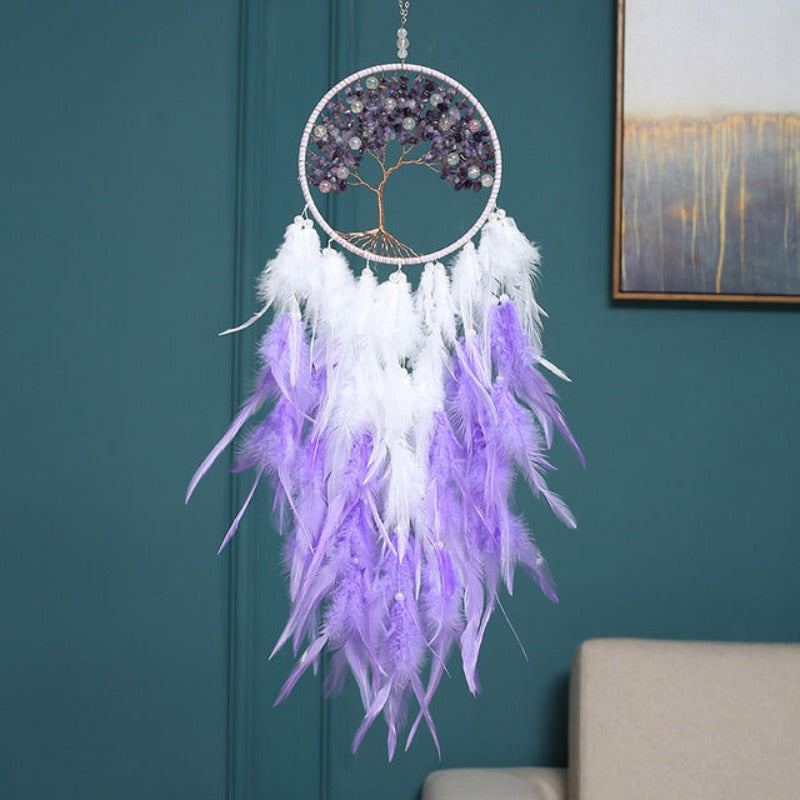 Attrape-rêves Arbre de vie Plumes Violettes