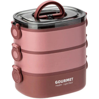 Bento Lunch Box 3 Couches Rose 2000ML (GOURMET)