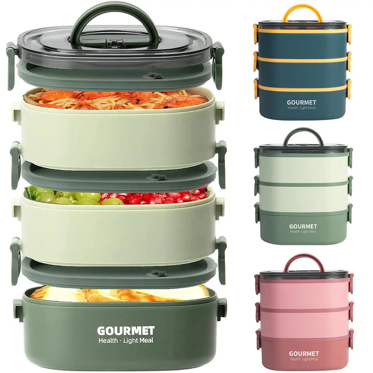 Bento Lunch Box 3 Couches Vert 2000ML (GOURMET)