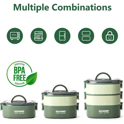Bento Lunch Box 3 Couches Vert 2000ML (GOURMET)