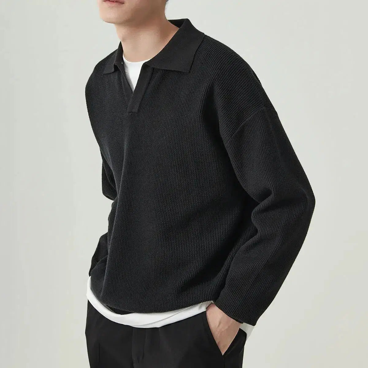 Black long sleeve polo-Old Money