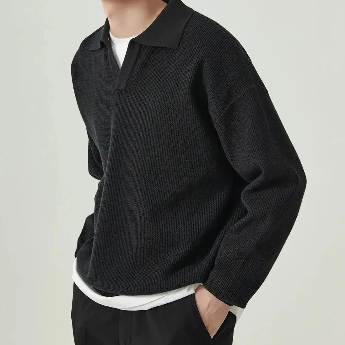 Black long sleeve polo