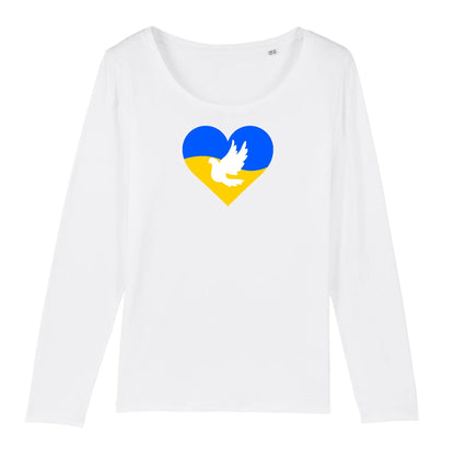 T shirt Manches longues Femme Ukraine Coeur Colombe
