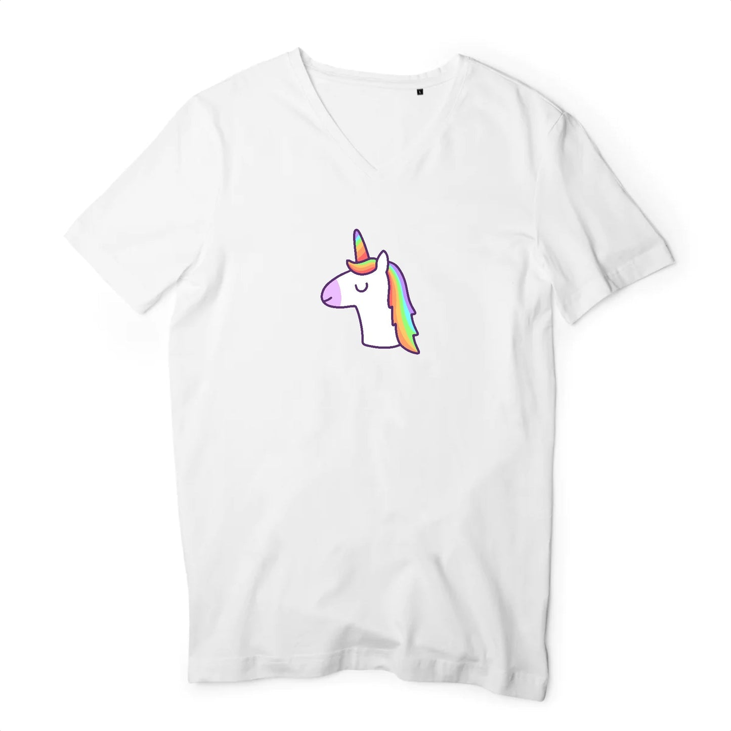 T shirt homme col V Licorne avec les yeux fermés