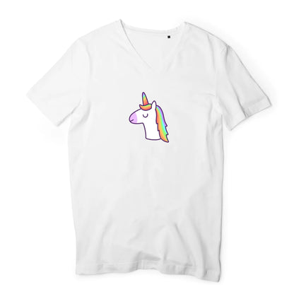 T shirt homme col V Licorne avec les yeux fermés