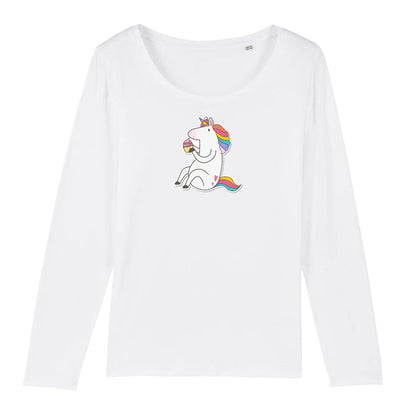 T shirt Manches longues Femme Licorne s'assoit