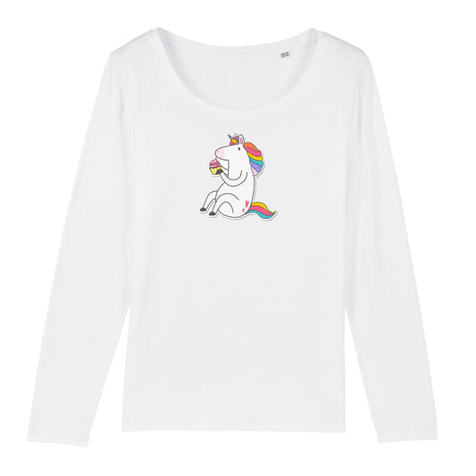 T shirt Manches longues Femme Licorne s'assoit