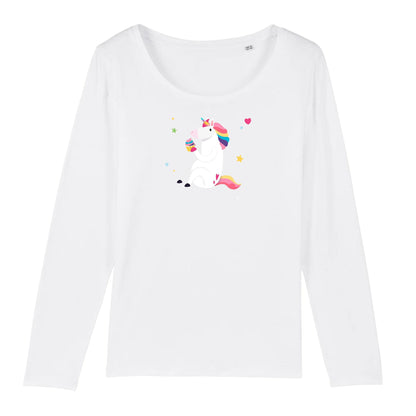 T shirt Manches longues femme Licorne avec cupcake