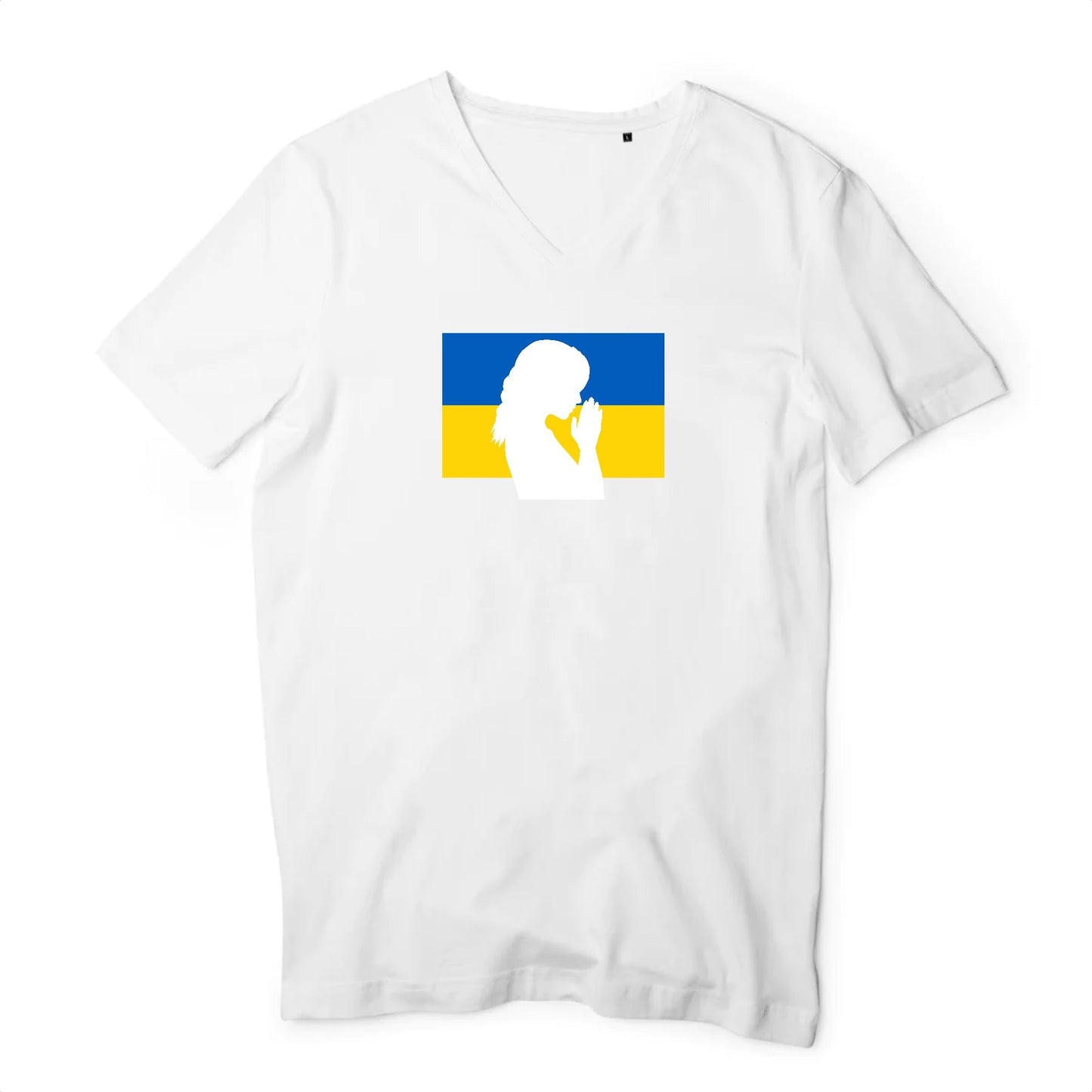 T shirt homme col V Ukraine Silhouette de Femme en Prière