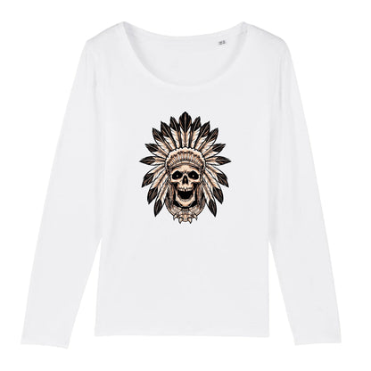 T shirt Manches longues Femme Tête de Mort indienne
