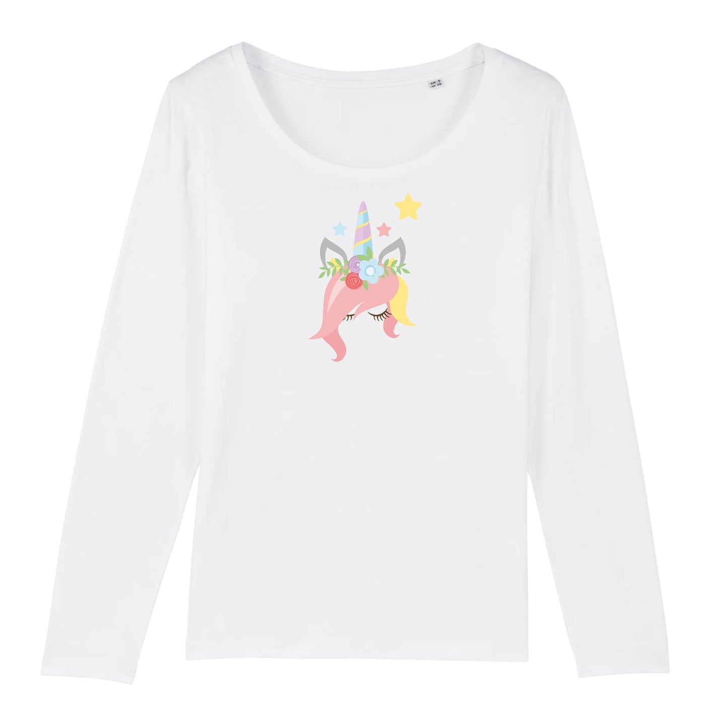 T shirt Manches longues Femme Licorne avec des fleurs sur la tête