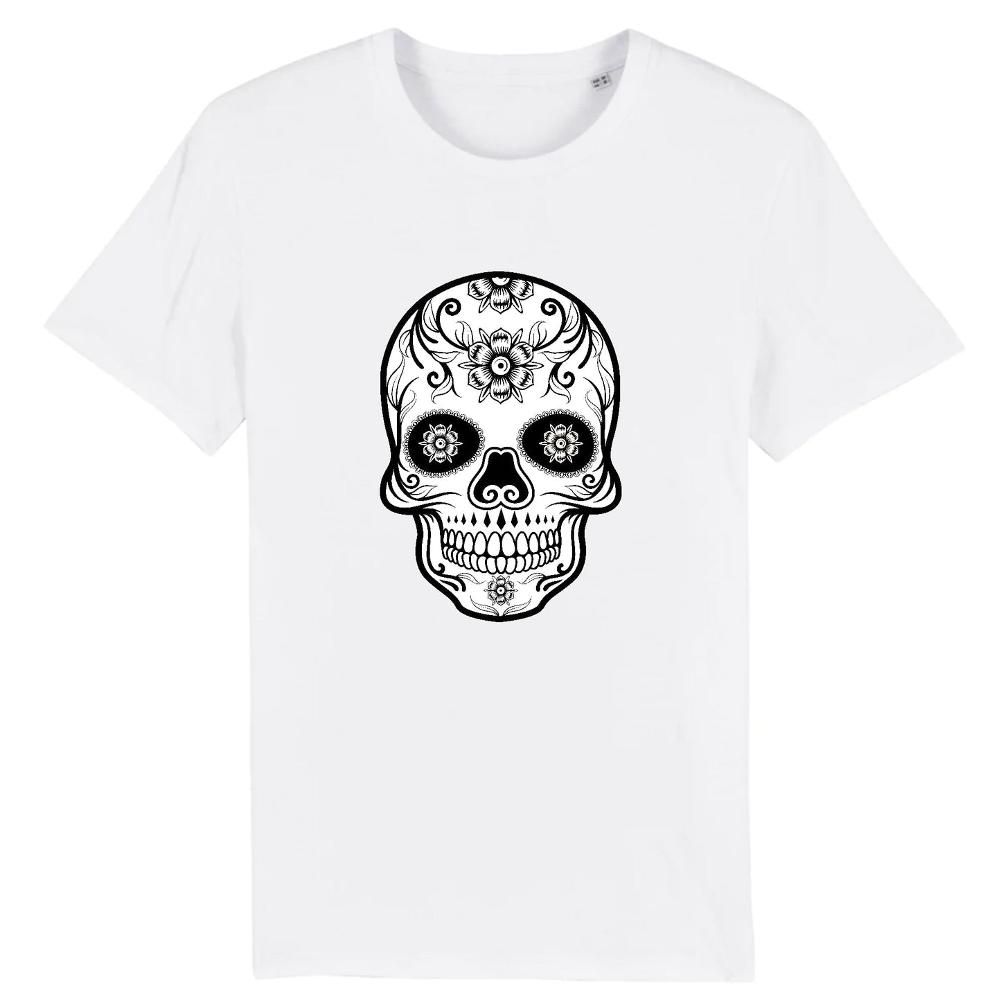 T shirt tete de mort mexicaine blanc noir