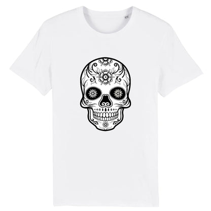 T shirt tete de mort mexicaine blanc noir
