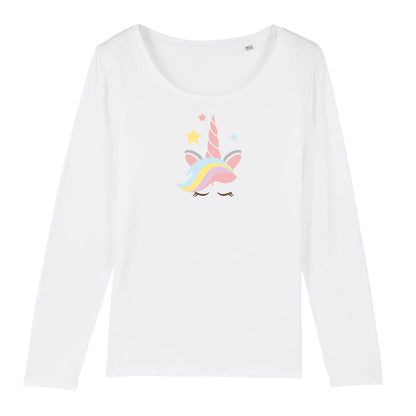 T shirt Manches longues Femme Licorne avec corne rose