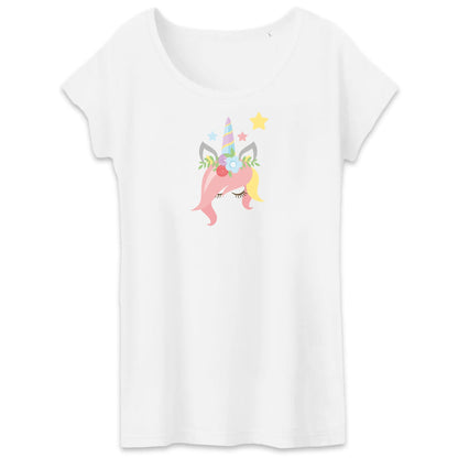 T shirt Femme Licorne avec des fleurs sur la tête