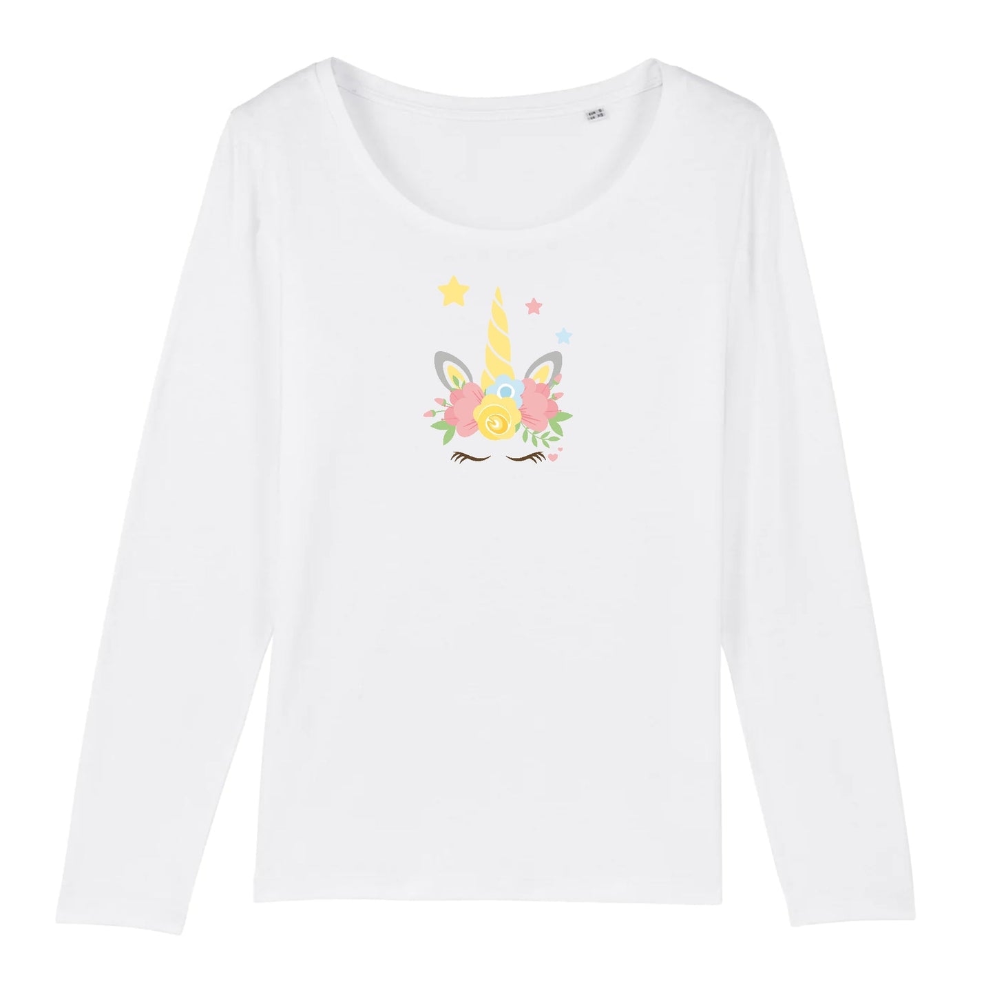 T shirt Manches longues Femme Licorne couronne fleurs