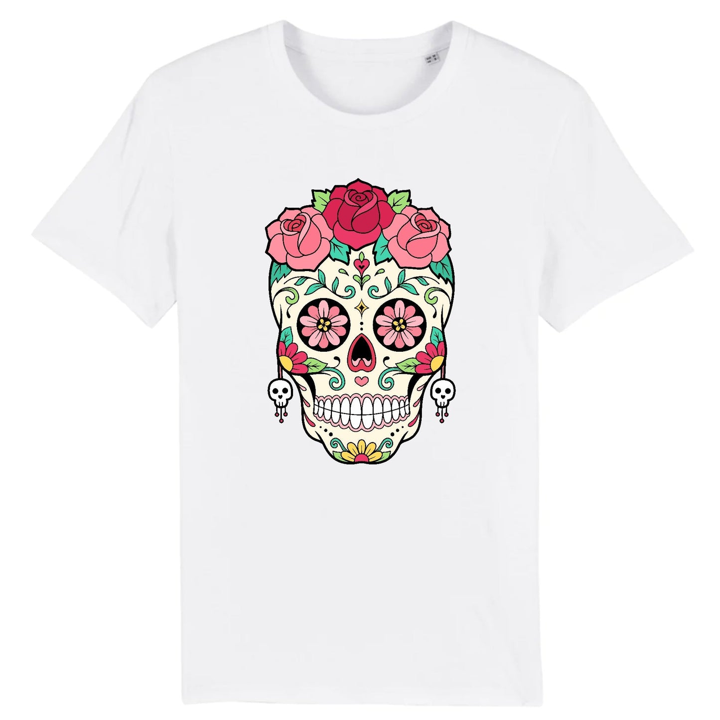 T shirt tete de mort mexicaine rose