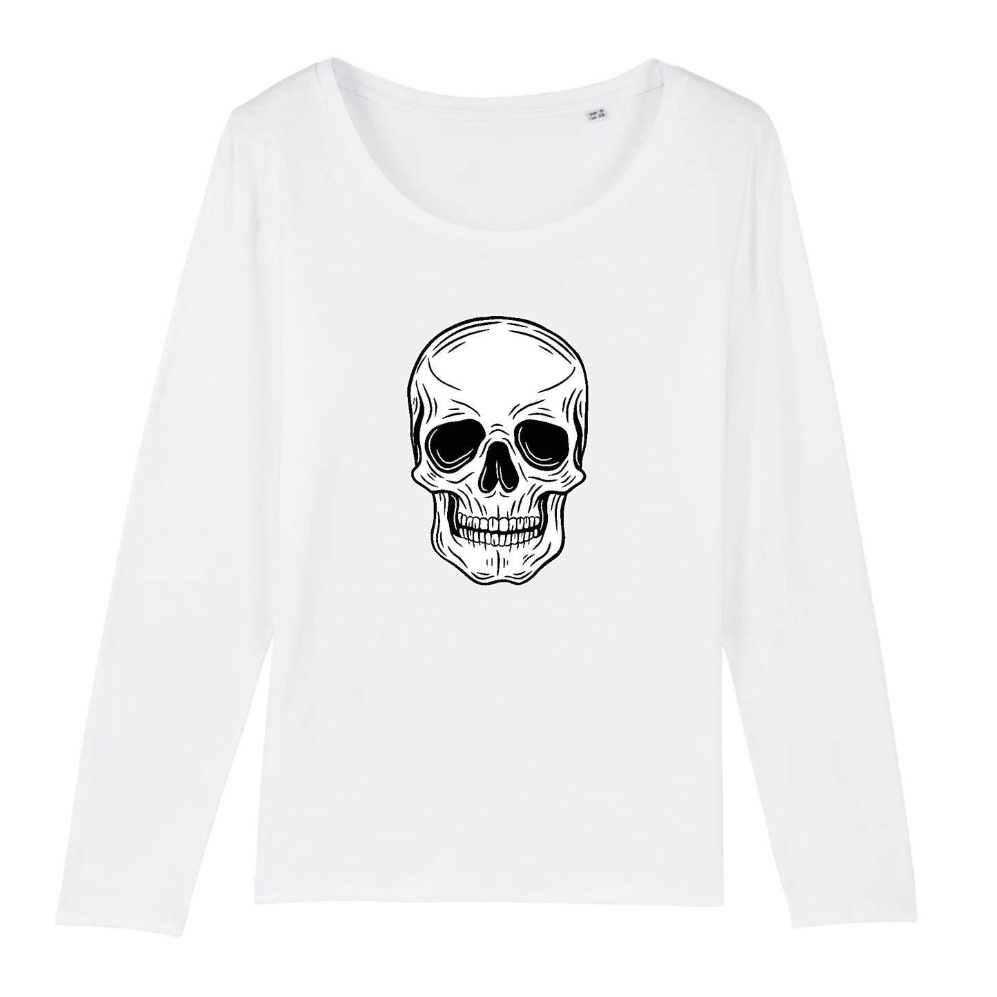 T shirt Manches longues Femme Tête de Mort Blanche
