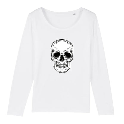 T shirt Manches longues Femme Tête de Mort Blanche