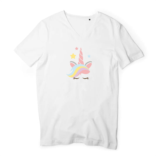 T shirt homme col V Licorne avec corne rose