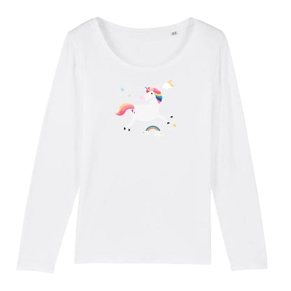 T shirt Manches longues Femme Licorne sur les Nuages