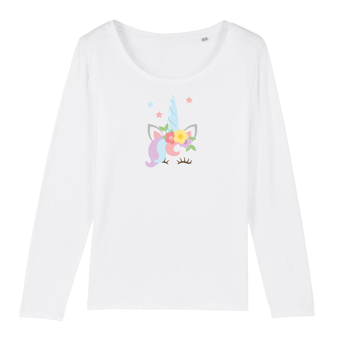 T shirt Manches longues Femme Licorne avec fleurs