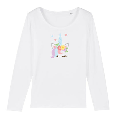 T shirt Manches longues Femme Licorne avec fleurs