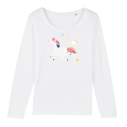 T shirt Manches Longues femme Licorne et étoiles