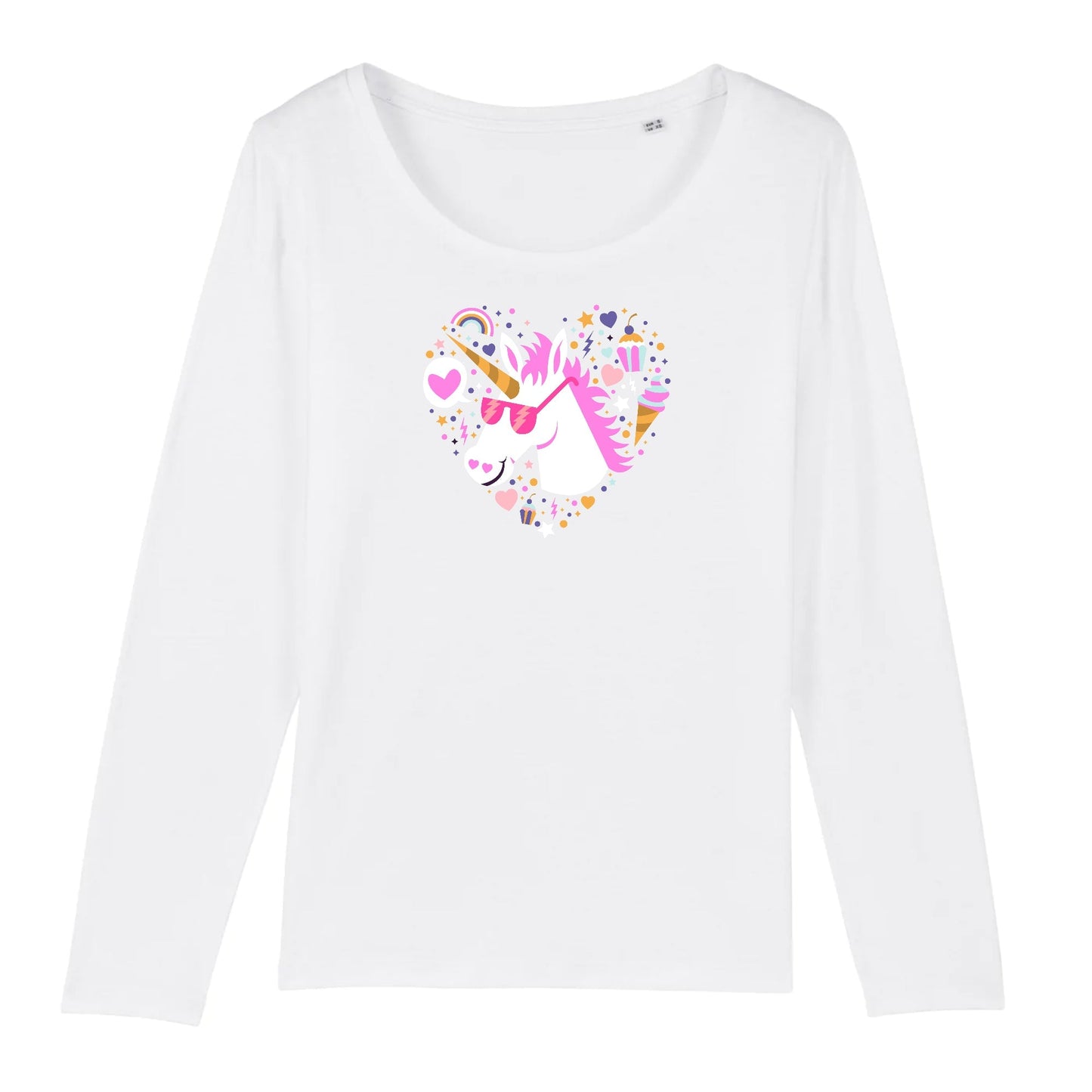 T shirt Manches longues Femme Licorne avec lunettes