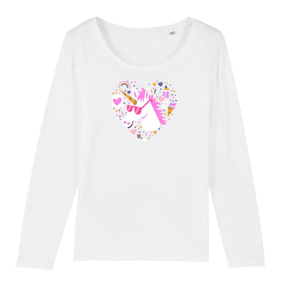 T shirt Manches longues Femme Licorne avec lunettes