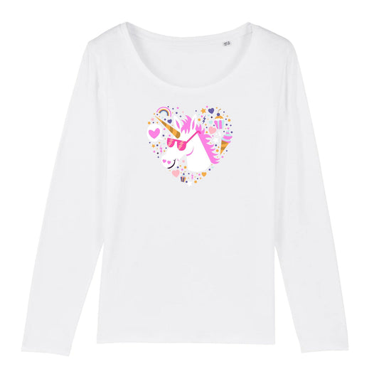T shirt Manches longues Femme Licorne avec lunettes