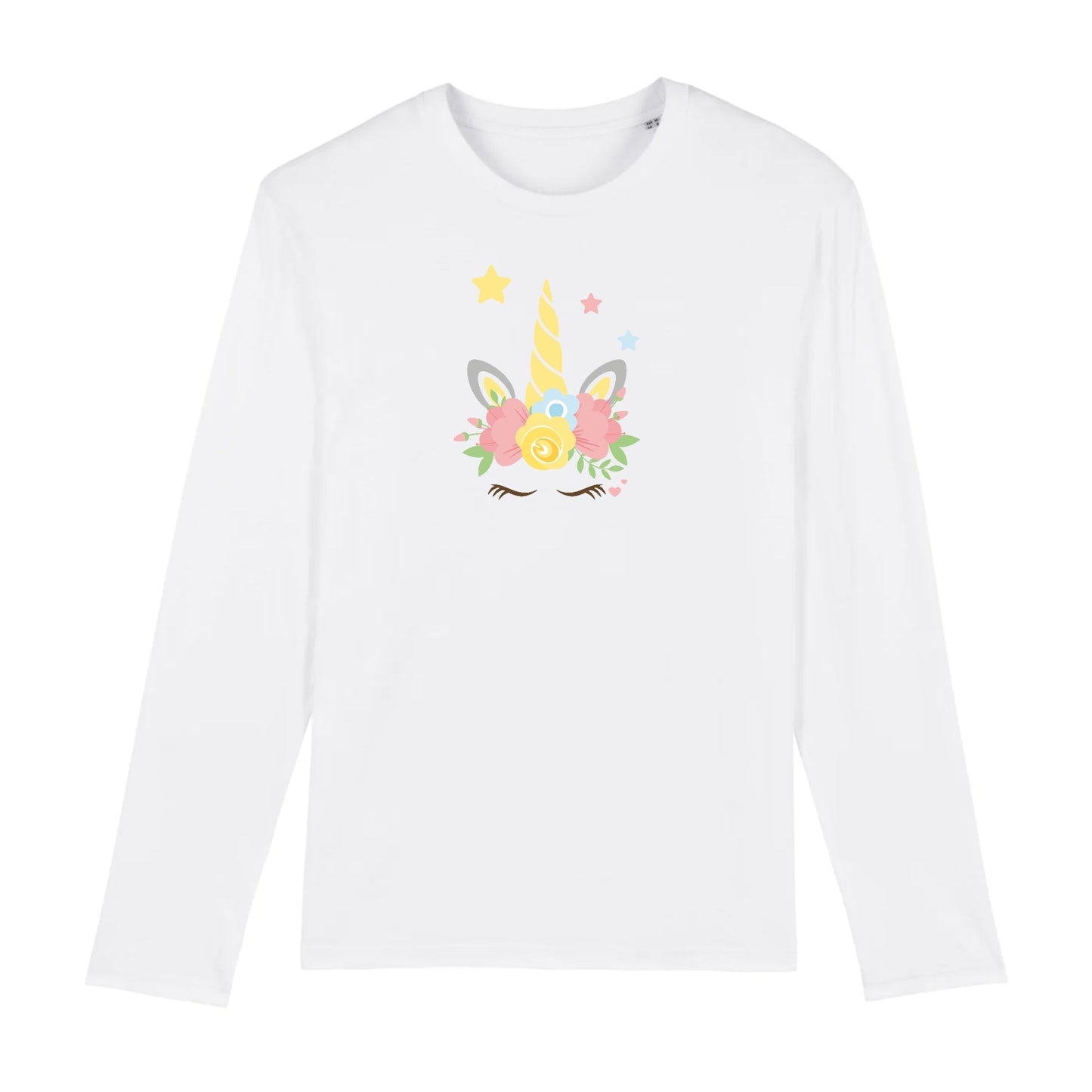 T shirt Manches longues Homme Licorne couronne fleurs