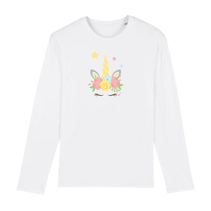 T shirt Manches longues Homme Licorne couronne fleurs
