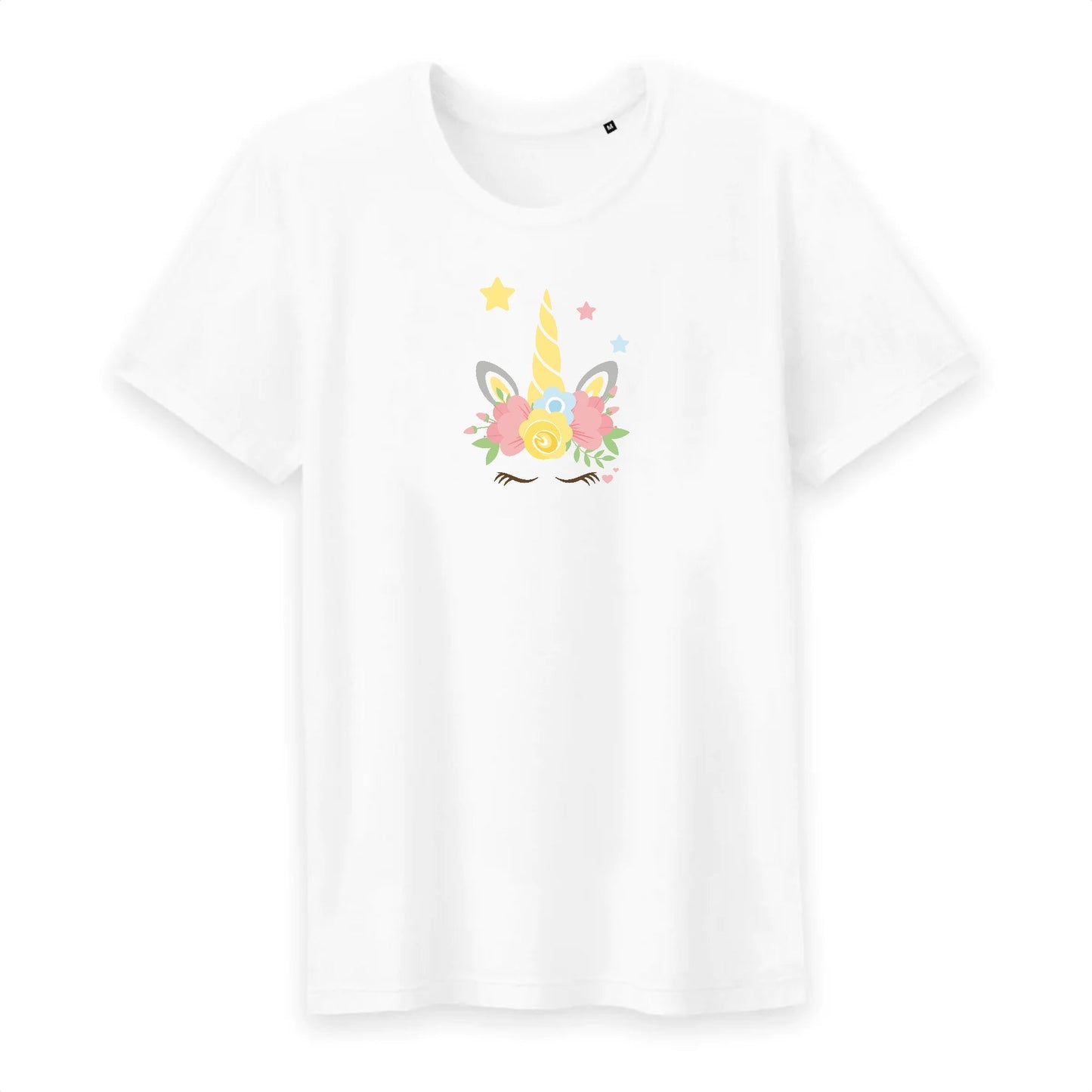 T shirt homme col rond Licorne couronne fleurs