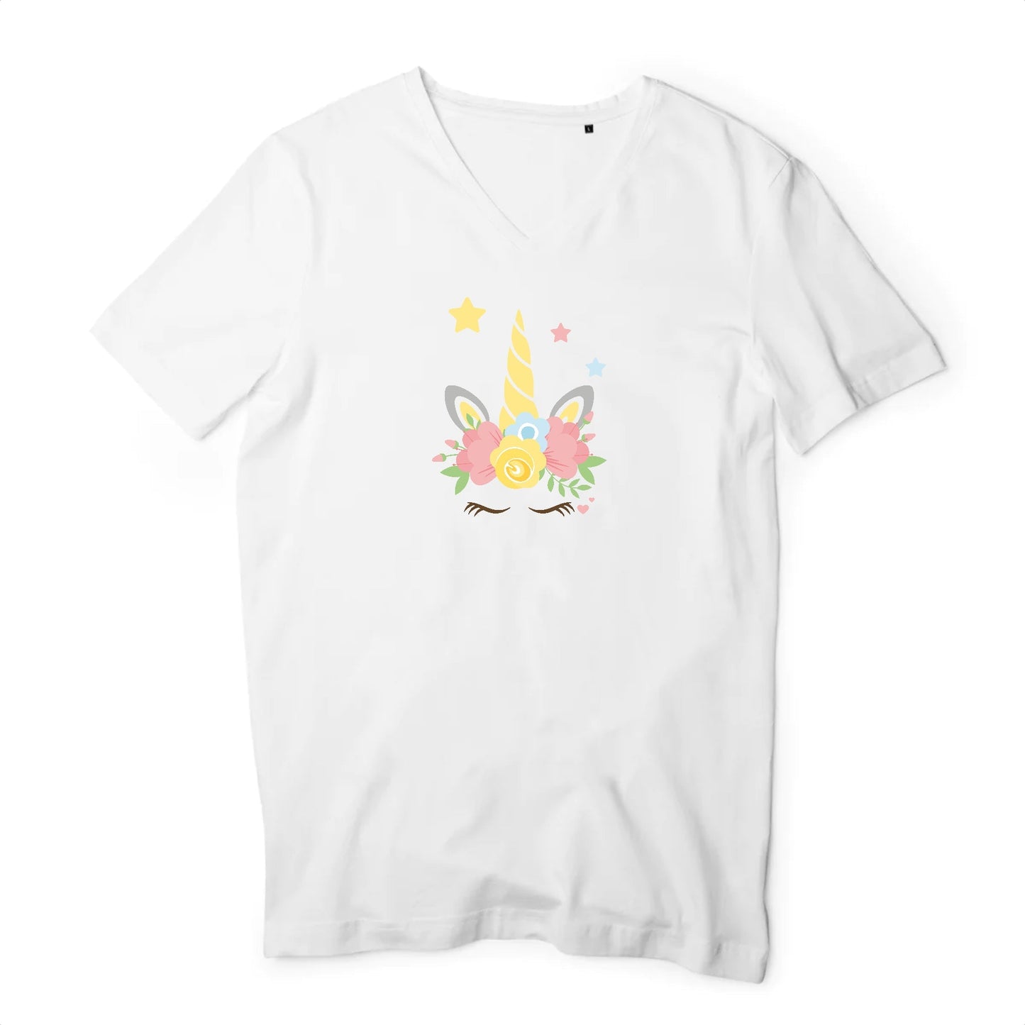 T shirt homme col V Licorne couronne fleurs