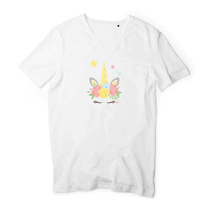 T shirt homme col V Licorne couronne fleurs
